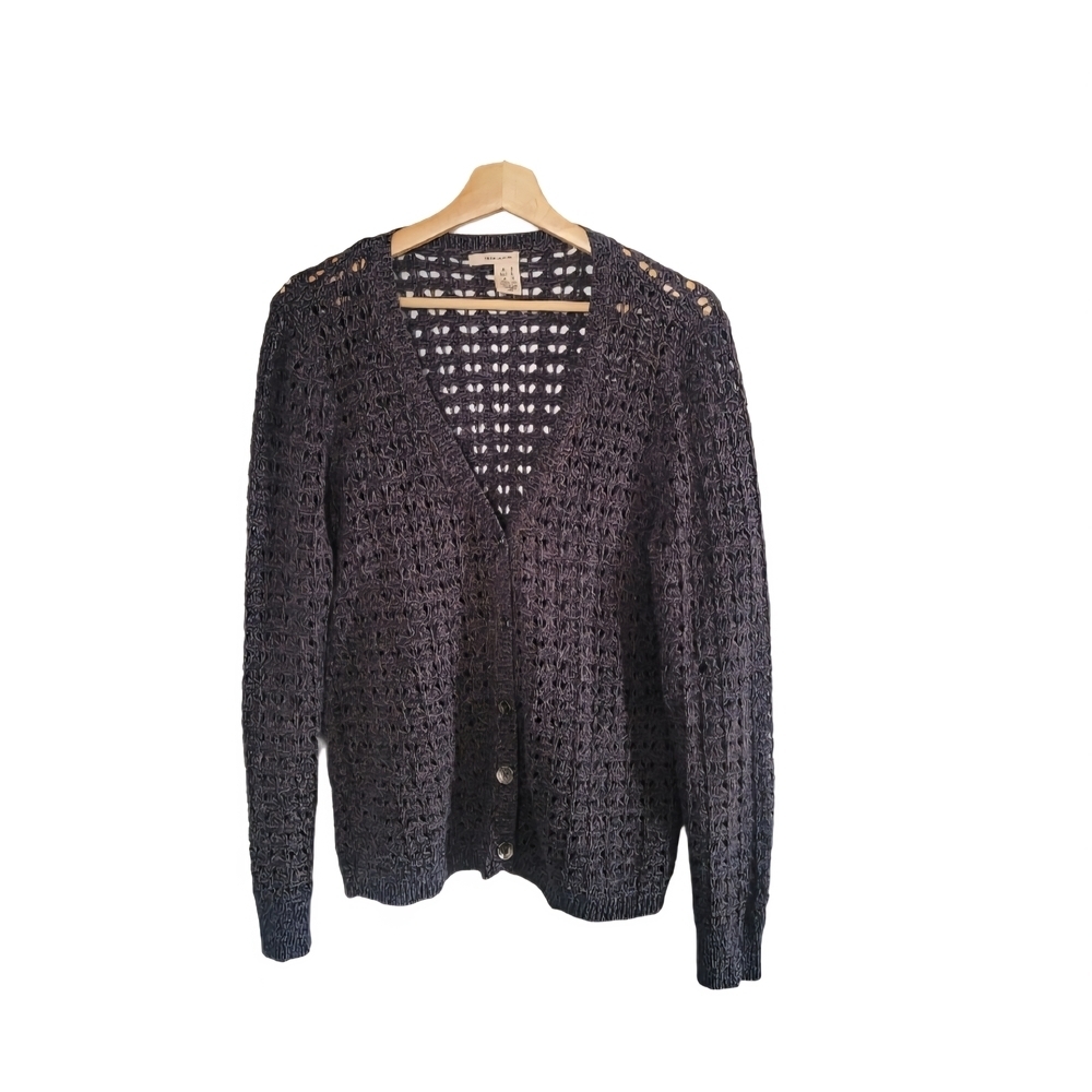 DKNY Jeans Open Knit Button Front Cardigan Women's Size M Coastal Cottagecore